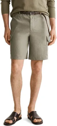 Mango Linen Cargo Bermuda Shorts in Khaki Green at Nordstrom, Size 32