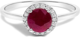House of Brilliance 10K Gold Gemstone and 1/10 Cttw Diamond Halo Birthstone Ring in White | Red Ruby at Nordstrom, Size 6.5