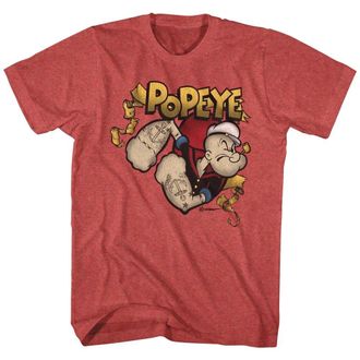 American Classics Mens Popeye The Sailorman Gold Logo Adult Short Sleeve T-Shirt, Red Heather, L