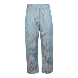 Alberto Biani Cropped Trousers, female, Blue, XS, Blue Floral Jacquard Cropped Trousers