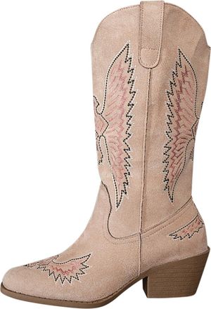 Generic Ankle Boots for Women,Mid Calf Cowgirl Chunky Low Heel Womens Cowboy Boot Embroidery Stitched Western Shoes for Party and Dress Up Point Toe Shoes Bla