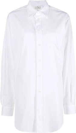 Maison Margiela Witte Katoenen Poplin Blouse - Dames - Overhemden - Wit - M - Katoen - Overhemden