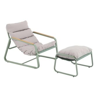 Oviala Sill&oacute;n relax y textileno con reposapi&eacute;s verde cactus