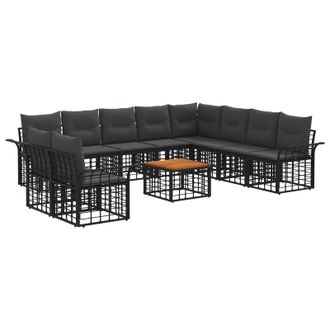vidaXL Conjunto De Sof&aacute;s De Exterior 11 Pcs Negro Y Gris Oscuro Vidaxl