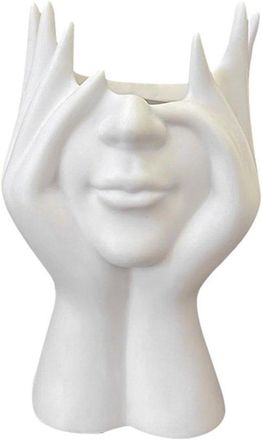 OEM Maceta Con Forma De Rostro - Jarr&oacute;n De Arte Moderno Con Forma De Cabeza Para Decoraci&oacute;n De Interiores - Maceta De Pl&aacute;stico Ligera - Blanca