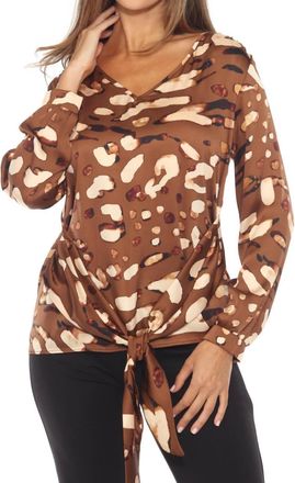 Joseph Ribkoff Animal Print Waist Sash Satin Top In Beige/multi