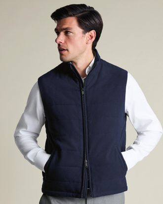 CHARLES TYRWHITT Flannel Quilted Gilet - Navy Polyester Mix Jacket Size Medium by Charles Tyrwhitt