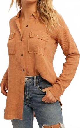 Hem & Thread Brad Effect Button Up Blouse In Pumpkin