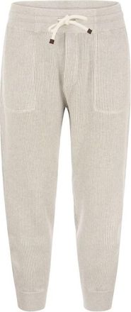 Brunello Cucinelli Fog Ribbed Knit Trousers, Size Medium