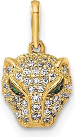Diamond2Deal 14k Yellow Gold Polished Green & White Cubic Zirconia Lioness Head Pendant