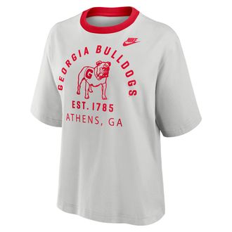 Nike Georgia Legacy Arch Script Boxy Nike Womens College T-Shirt in Grey | 01CM0CF1UGV-5GU
