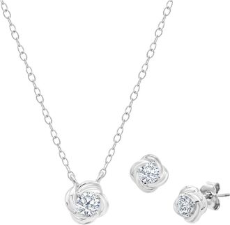 MAX + STONE 925 Sterling Silver Cubic Zirconia Love Knot 3mm Earring and 4mm Pendant Set