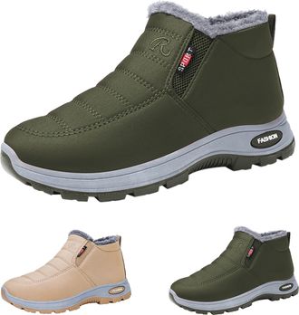 Generic Womens Slip On Ankle Boots Winter Fleece Fur Lined Mom Shoes Warm Thickened Casual Boots Insulated Waterproof Anti-Slip Sole Booties for Cold Weather 