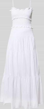 Michael Kors Midikleid mit R&uuml;schen und Volantsaum in Weiss, Gr&ouml;&szlig;e XL