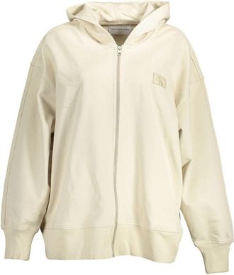 Calvin Klein Sweatshirt met lange mouwen - Dames - Vesten met rits - Beige - S - Katoen - Hoodies & sweatvesten
