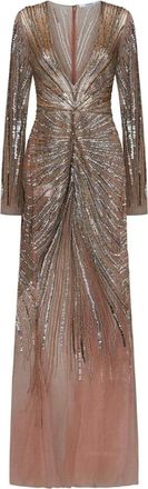 Room76 sequin-embellished gathered dress - women - Polyamide - 42 - Neutrals