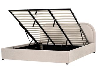 Beliani Cama matrimonial de tejido beige 180x200