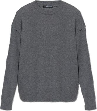 Balmain Trui met ronde hals - Heren - Cashmere truien - Grijs - M - Wol - Truien & Vesten
