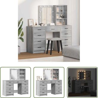 vidaXL vidaXL Tavolo da trucco con luci LED - Tavolo da Trucco con cassetto 3 pcs Grigio 40 x 41 x 135 cm