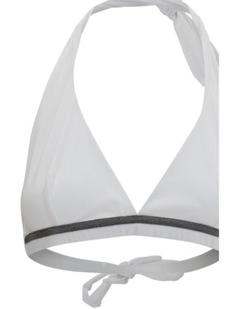 Brunello Cucinelli Womens Tech Jersey Bikini Top With Monili White Polyamide Swimwear Sea Clothing