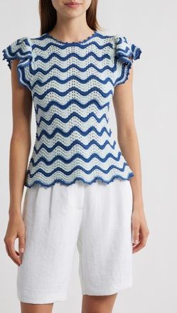 Rails Coen Ruffle Sleeve Peplum Sweater in Azure Scallop at Nordstrom, Size X-Large