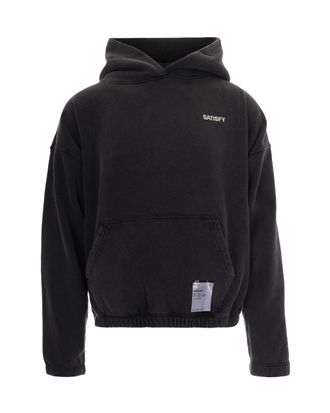SATISFY Soft French Terry Black Hoodie with Embossed Detailing