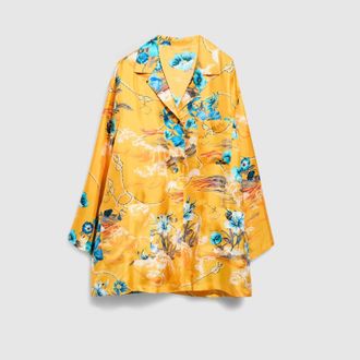 Gucci Printed Silk Twill Shirt, Yellow