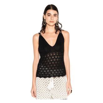 Akep Sleeveless Tops, female, Black, Size: XL Openwork Strap Top
