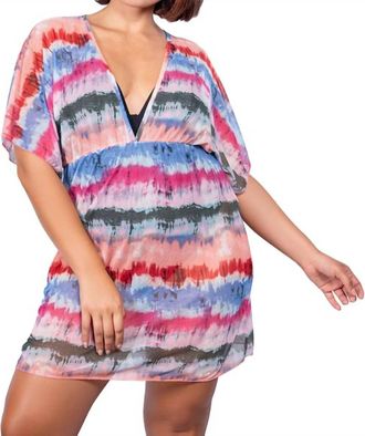Jordan Taylor V-Neck Dolman Sleeve Tie Dye Tunic In Multi
