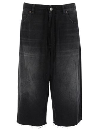 Maison Margiela Knee-Length Faded Black Raw Denim Shorts