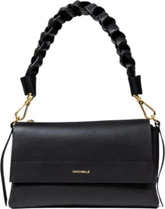 Coccinelle Zwarte Leren Schoudertas met Zakken - Dames - Handtassen - Zwart - ONE Size - Leer - Tassen