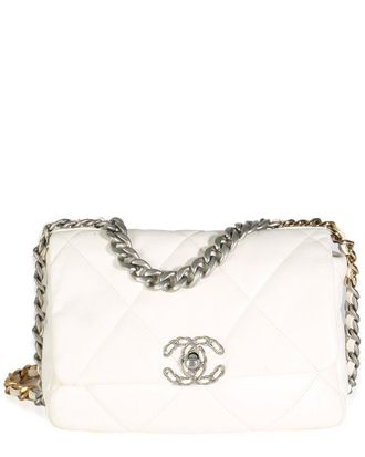 Chanel White Quilted Leather Small 19 Flap Bag (Authentic Pre-Loved)