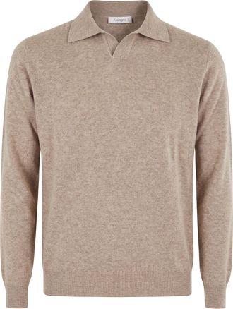 KANGRA Sand Extrafine Merino Wool Skipper Collar Sweater