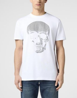Philipp Plein Round Neck T-Shirt Glitter Skull Men in White at Nordstrom, Size Xxx-Large