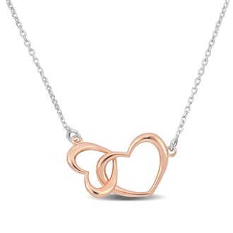 Mimi & Max Pink Double Heart Necklace in Sterling Silver - 16.5+1 in