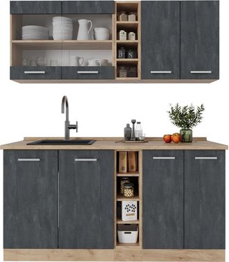 Vicco Cocina Vers&aacute;til R-line, Hormig&oacute;n Negro/roble Dorado, 160 Cm Sin Encimera