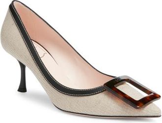 Roger Vivier Viv in the City Pointed Toe Pump in Daino/Nero at Nordstrom, Size 7.5Us