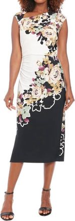 Maggy London Floral Midi Sheath Dress In Black/raspberry
