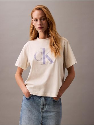 Calvin Klein Jeans Calvin Klein Womens Monogram Boxy T-Shirt - White - XS