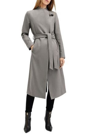 AllSaints Riley Wool Blend Belted Coat in Ultimate Grey at Nordstrom Rack, Size 0 Us / 4 Uk