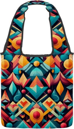 Generic Abstract Geometry Reversible Canvas Shoulder Tote - Double-Sided Print, 12oz Cotton, 27cm Drop, Fold-Flat Bag for Travel, Shopping, Street Outings