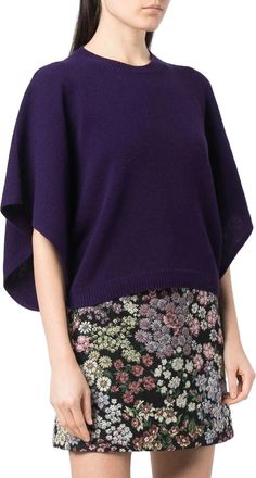 Valentino Virgin Wool-Cashmere Batwing-Sleeve Sweater - Purple