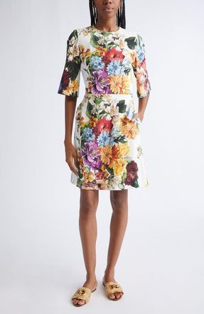 Dolce & Gabbana Floral Elbow Sleeve Sheath Dress in Ha5Pc B.fiori Cret. F.bco at Nordstrom, Size 4 Us
