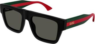Gucci Vierkante zonnebril met webdetail - Heren - Zonnebrillen - Zwart - ONE Size - Accessoires