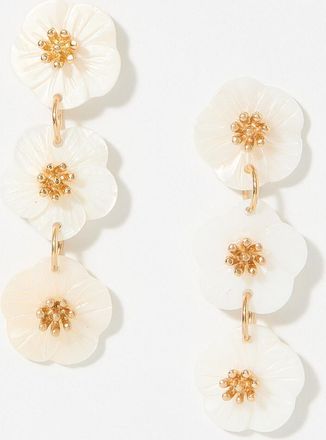 Simons Womens White flower long earrings