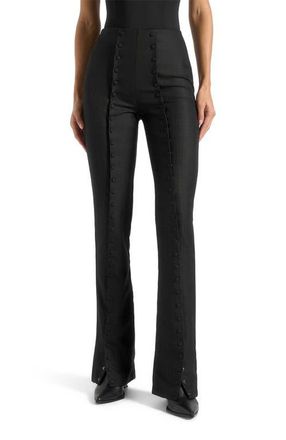 Mani&egrave;re De Voir Therese Tailored Button Detail Trousers in Black at Nordstrom, Size 10