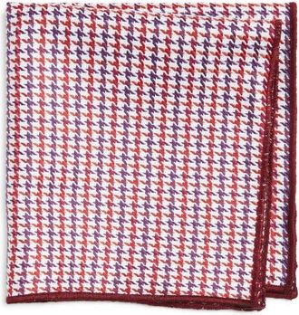 Clifton Wilson Burgundy Houndstooth Cotton Pocket Square at Nordstrom