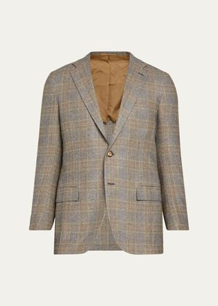 Kiton Mens Cashmere Windowpane Plaid Single-Breasted Sport Coat