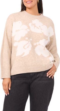 Vince Camuto Floral Jacquard Sweater in Oatmeal at Nordstrom, Size 1X