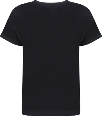 Brunello Cucinelli Womens Cashmere Glitter T-Shirt Nero T-Shirts And Polos